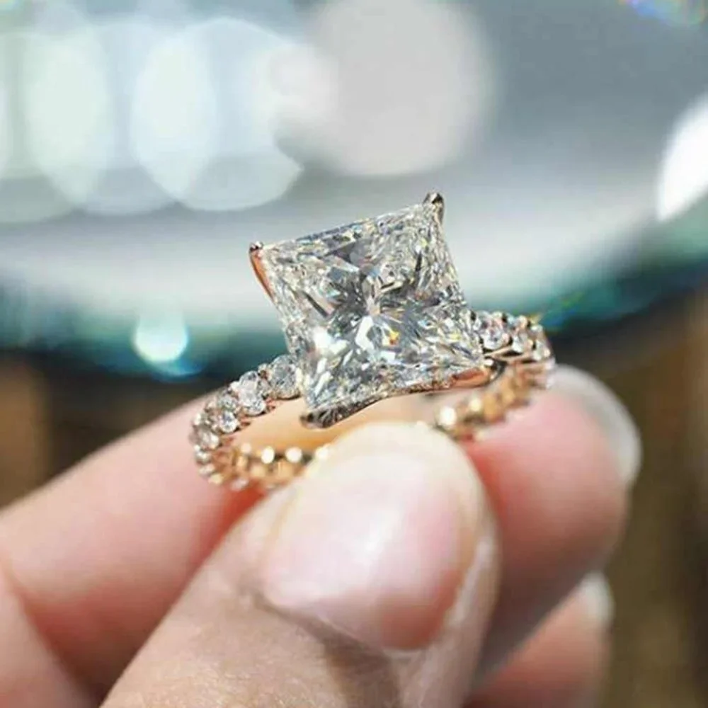 Shinny Big Diamond Square Shaped CZ Band Rings for Women, HA4471-6
